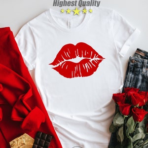 Lips Kiss TShirt, Red Lips Kiss, Pink Lips Kiss Valentines Day Shirt, Leopard Lips, Lipstick, Gift for Her, Girls Top, Kisses Shirt, Trendy