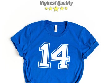 [TOOMUCHTAX] / ☆ COLLAGE02 BABY-T / NAVY Trendy Navy Blue Baby Tee With Number 14 | Perfect for Women