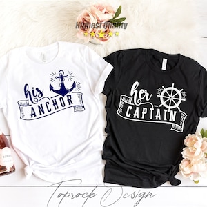I&#39;m Her Captain I&#39;m His Anchor Tshirts,Matching Couples Cruise,Honeymoon Shirts,Husband And Wife Shirt,Just Married Shirt,Wedding Gift Shirt
