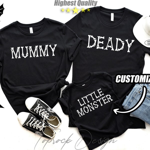 Halloween Family Matching Mummy Deady Little Monster Shirts,Bone,Matching Couple Spooky,Mom Dad Funny,Trick Treat Party Costume,His and Her