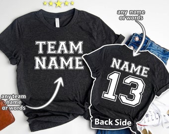 Custom Sports Team Shirt Front Back Name,Personalized Sports Shirt Family Number,Your Team Name Shirts,Customized Text Toddler Number,Block