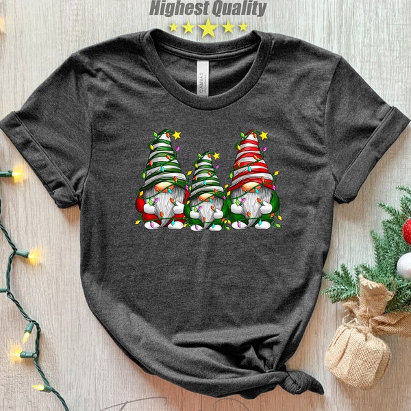 Christmas Gnome Tshirt, Cute Gnomes Shirts, Christmas Lights Tshirts, Merry Christmas Family Shirt, Funny Xmas Gnome with Lights for Kids