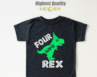 DINOSAUR BIRTHDAY, 4th Birthday Shirt, 4th Birthday, Gift For 4th Birthday, FOUR Rex Shirt, Fourth Birthday Shirt Boy, Custom Birthday Shirt