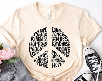 Inspirational Peace Sign Graphic Tshirt SweatShirt, Cute Positive Motivational Quotes Hoodie,Floral Peace Love Hope Kindness Sweatshirt,Gift