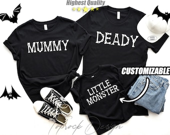 Halloween Family Matching Mummy Deady Little Monster Shirts,Bone,Matching Couple Spooky,Mom Dad Funny,Trick Treat Party Costume,His and Her