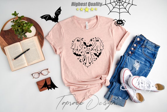 Ghost Tshirt, Spooky season Tshirt, Kids Halloween Tshirt, Bat Tshirt, Love Halloween Tshirt, Creepy ghost in heart Tshirt,Funny fall Tshirt