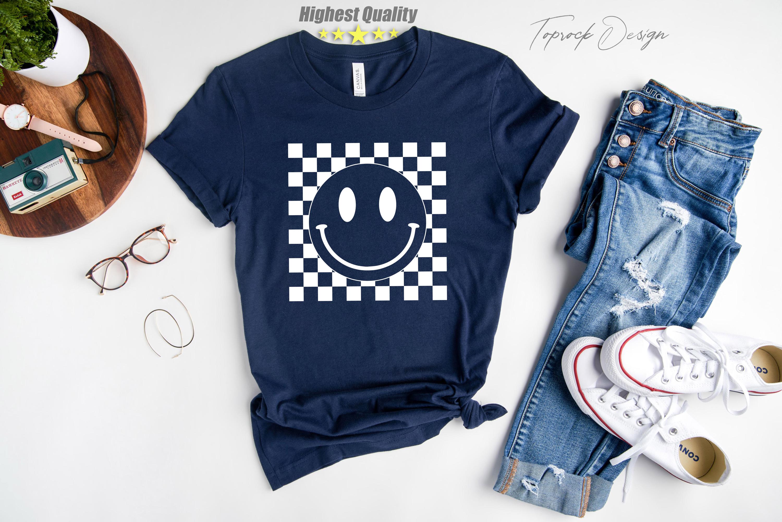 Smiley Face Shirt,Happy Face Sweatshirt,Smiley Face Checkered Shirt,Retro Shirt Women,Boho Shirt Girls,Trendy Vintage Shirt, Gift for her