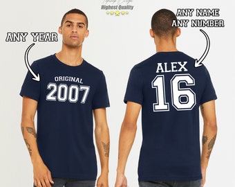 Camiseta personalizada con número 16 en la parte delantera y trasera, regalo de 16 cumpleaños para niña y niño, regalos de 16 cumpleaños para niñas y niños, camiseta del decimosexto cumpleaños