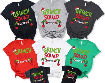 Custom Grinch Family Squad Tshirt,Christmas Matching Grinch Squad Family Shirt,Christmas Family Pajamas Gift,Personalized Grinch Shirt,Sweat
