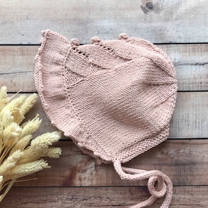 Hand Knitted Organic Cotton Baby Bonnet: Ruffle Newborn Hat