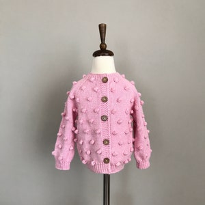 Hand Knit Merino Wool Baby Cardigan - Popcorn Knit