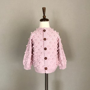 Hand Knitted Organic Cotton Baby Cardigan: Popcorn Knit