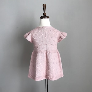 Hand Knitted Organic Cotton Baby Dress: Ruffle Sleeve Vintage Style