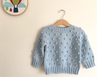 Hand Knit Merino Wool Popcorn Sweater - Baby Toddler Kids