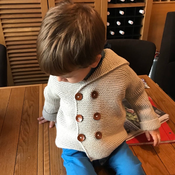 Hand Knit Organic Cotton Baby Cardigan: Sailor Collar Sweater