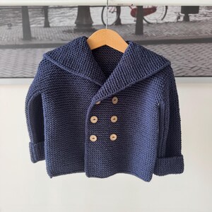 Hand Knit Organic Cotton Baby Cardigan - Sailor Style