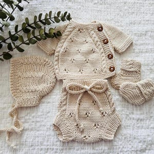 Roupa de bebê de primavera e verão neutra em gênero | Roupa de recém-nascido chegando em casa | Roupa de hospital para bebê | Roupa de verão para recém-nascido tricotada à mão