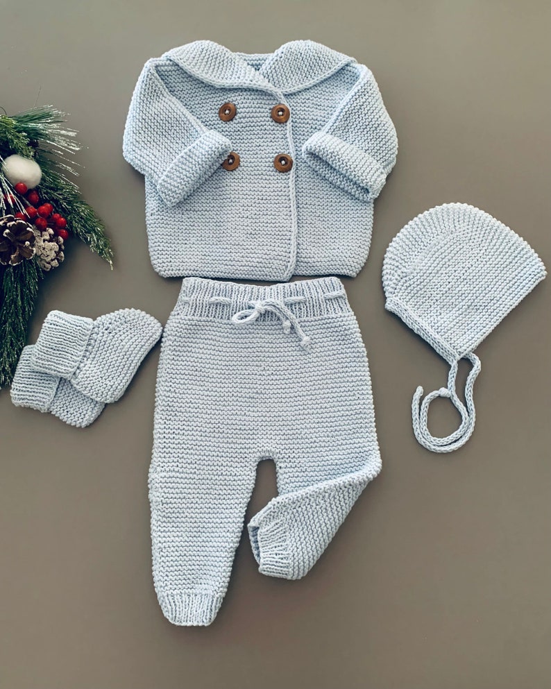 Newborn Boy Coming Home Outfit Baby Boy Coming Home Outfit Newborn Boy Hospital Outfit Newborn Boy Clothes Knitted Baby Boy Clothes zdjęcie 9