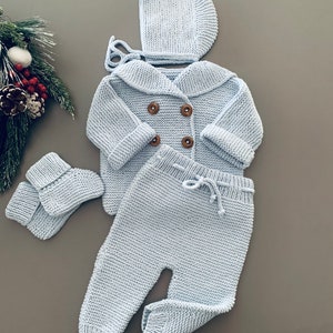 Newborn Boy Coming Home Outfit Baby Boy Coming Home Outfit Newborn Boy Hospital Outfit Newborn Boy Clothes Knitted Baby Boy Clothes Pale Blue