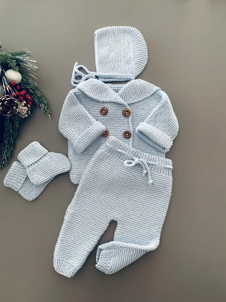 Newborn Boy Coming Home Outfit Baby Boy Coming Home Outfit Newborn Boy Hospital Outfit Newborn Boy Clothes Knitted Baby Boy Clothes Pale Blue