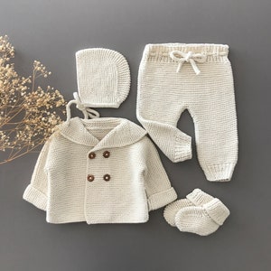 Newborn Boy Coming Home Outfit Baby Boy Coming Home Outfit Newborn Boy Hospital Outfit Newborn Boy Clothes Knitted Baby Boy Clothes Off White