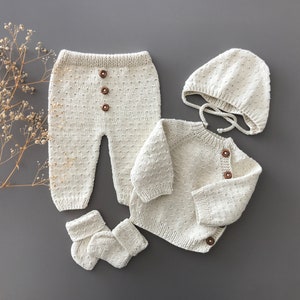 Newborn Baby Coming Home Outfit Newborn Hospital Outfit Organic Cotton Coming Home Outfit Organic Baby Girl Clothes Knit Baby Clothes zdjęcie 9