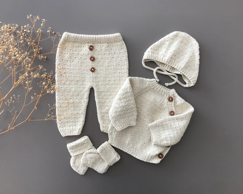 Newborn Baby Coming Home Outfit Newborn Hospital Outfit Organic Cotton Coming Home Outfit Organic Baby Girl Clothes Knit Baby Clothes zdjęcie 9