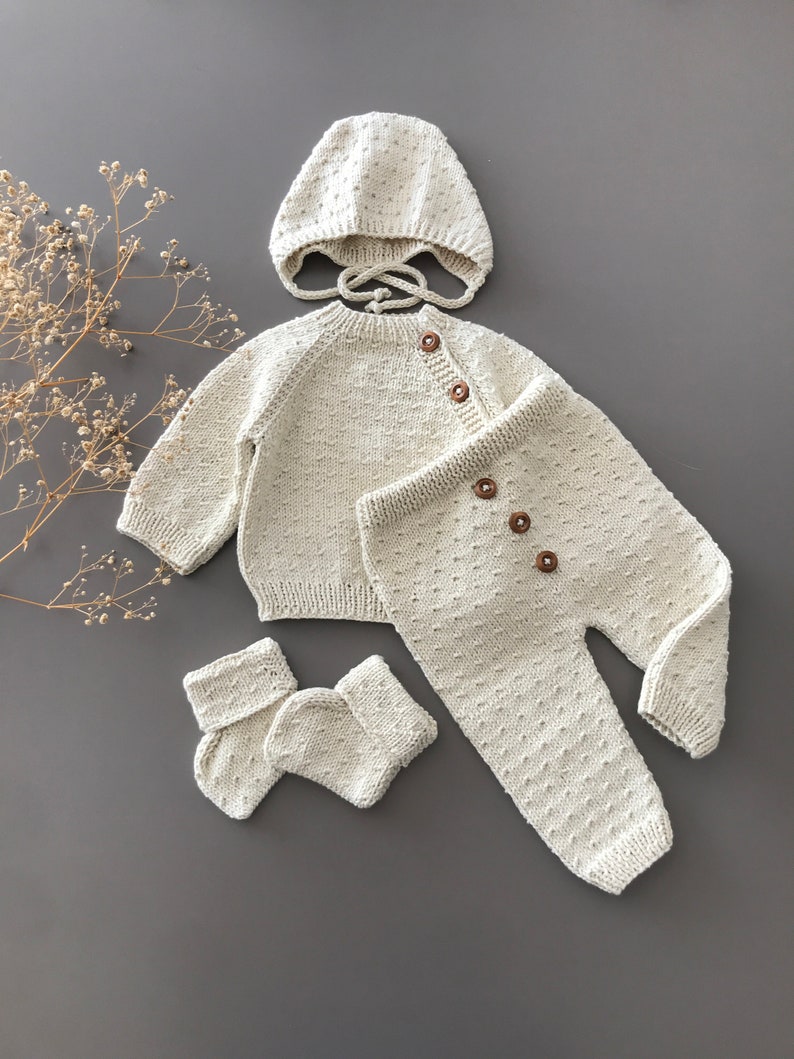 Newborn Baby Coming Home Outfit Newborn Hospital Outfit Organic Cotton Coming Home Outfit Organic Baby Girl Clothes Knit Baby Clothes zdjęcie 2