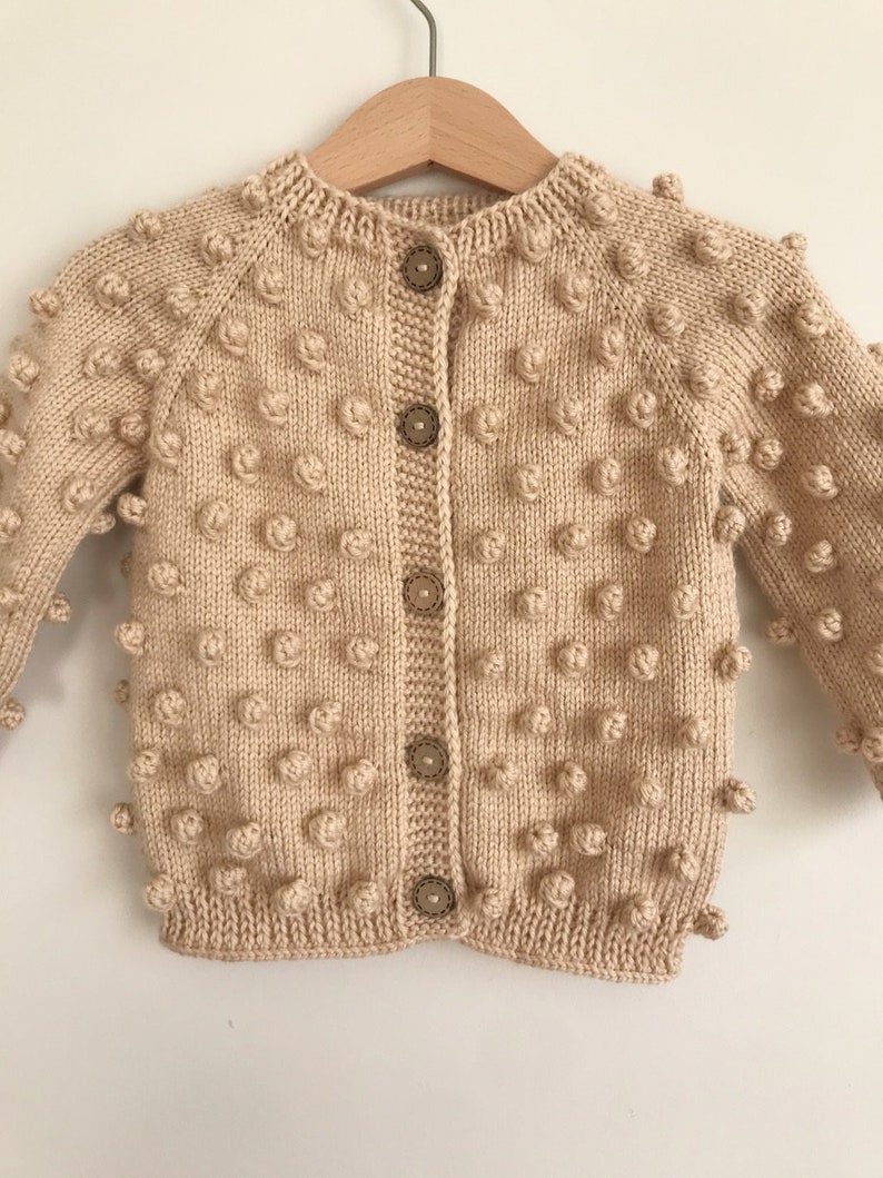 Cashmere Merino Knit Popcorn Cardigan for Babies Kids-Knitted Kids Popcorn Cardigan-Hand Knitted Beige Wool Bubble Cardigan-Baby Cardigan