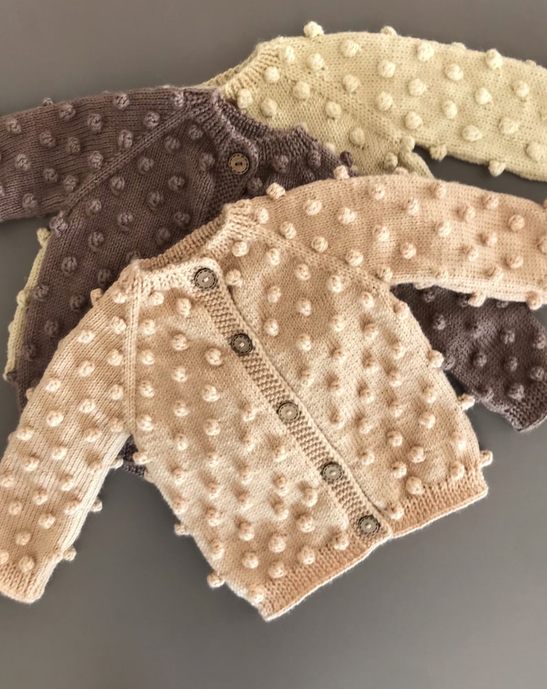 Cashmere Merino Knit Popcorn Cardigan for Babies Kids-Knitted Kids Popcorn Cardigan-Hand Knitted Beige Wool Bubble Cardigan-Baby Cardigan