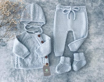 Newborn Boy Coming Home Outfit | Baby Boy Gift | Baby Boy Hospital Outfit | Knit Winter Baby Boy Clothes