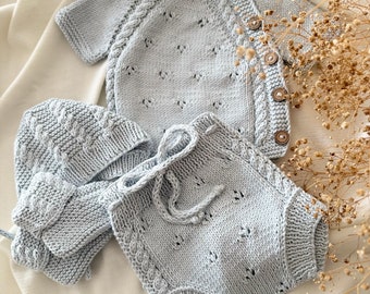 Tenue de retour à la maison pour nouveau-né | Tenue pour le retour à la maison pour bébé garçon | Tenue d'hôpital pour bébé garçon | Ensemble en tricot pour bébé garçon | Vêtements en tricot pour bébé garçon