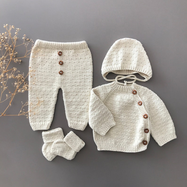 Newborn Baby Coming Home Outfit Newborn Hospital Outfit Organic Cotton Coming Home Outfit Organic Baby Girl Clothes Knit Baby Clothes zdjęcie 3