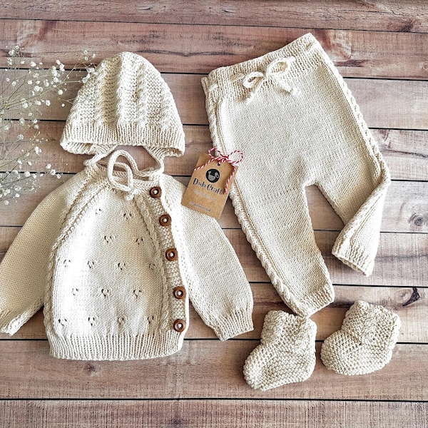 Newborn Baby Coming Home Outfit: Hand Knit Organic Cotton Baby Hospital Set