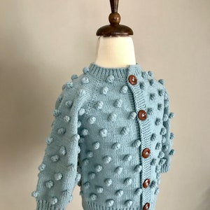 Hand Knitted Baby Cardigan: Organic Cotton Popcorn Knit