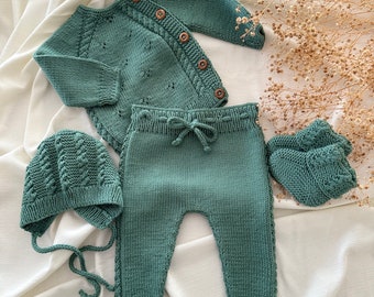 Neugeborenen Baby Coming Home Outfit | Baby Nach Hause kommen Outfit | Neugeborenen Baby Krankenhaus Outfit | Strick Neugeborenen Baby Outfit | Gestrickte Babykleidung