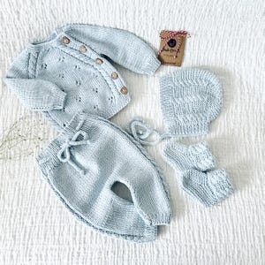 Newborn Boy Coming Home Outfit: Baby Boy Gift, Hand Knit Organic Cotton