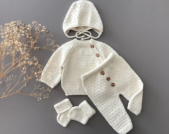 Handgestrickte Neugeborenen Coming Home Outfit - Baby Geht nach Hause aus Krankenhaus Set - Bio Strick Baby Kleidung
