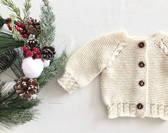 Knitted Baby Cardigan-Merino Wool Baby Cardigan-White Baby Cardigan-Knitted Toddler Cardigan-Wool Knit Baby Sweater-Knitted Toddler Sweater