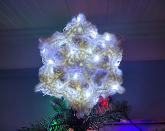 Snowflake Christmas Tree Topper - Crocheted Christmas Tree Topper - Crocheted Blue or White Snowflake