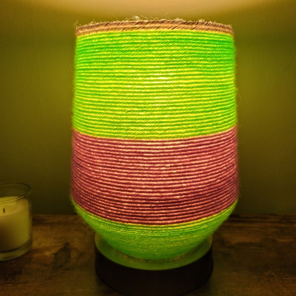 Glass Cylinder Accent Lamp - Upcycled Bottled Decor - Yarn Home Decor - Handmade Gift - Bedisde Table Lighting