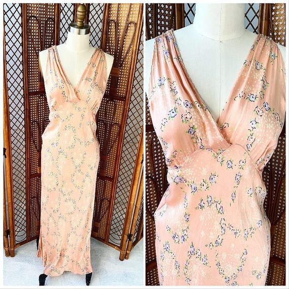 Vintage 1920’s Pink Floral Bias Silk Slip Dress