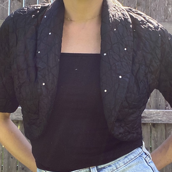 Vintage 1940’s Black Quilted Rhinestone Embellishe