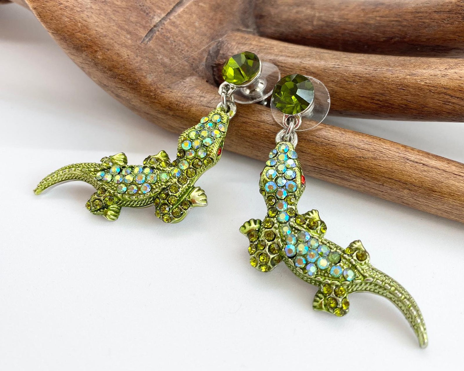 Crystal Lizard Earrings Set in Silver Unique Hand Made Etsy