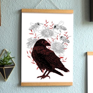 Ilustración del cartel con abejas de cuervo y flores | Estruendo A3