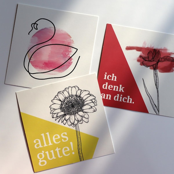 Postkarten-Set Freunde | quadratisch | Hochzeit Valentinstag Trauer Geburtstag Grüße Vermissen | veredelt minimalistisch