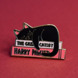 Cat Pun Books Enamel Pin Badge Brooch - Great Catsby - Harry Pawter - Black Cat