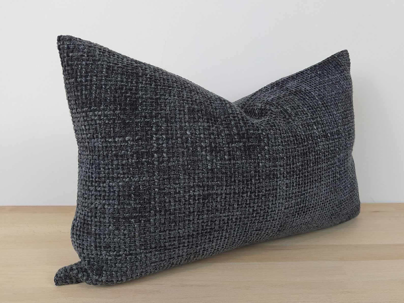 Textured Lumbar Pillow Cover Boho Black Thick Soft Pillow Etsy