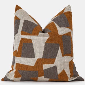 Burnt Orange Geometric Pillow Cover | Soft Textured Designer Cushion & Euro Sham