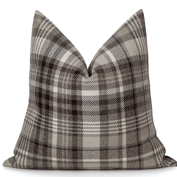 Taupe Plaid Pillow Cover | Soft Woven Linen, Earthy Farmhouse Style
